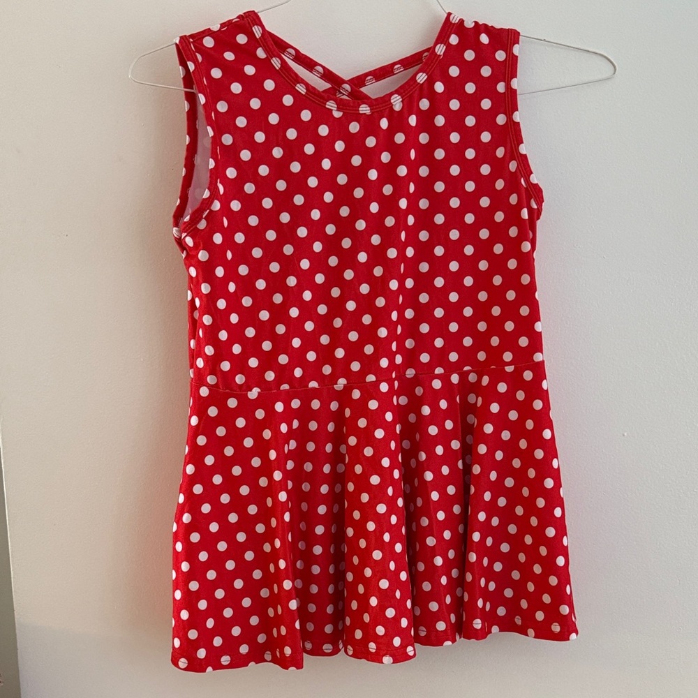 Red and white Polka Dot cross back peplum tank top size 10/12